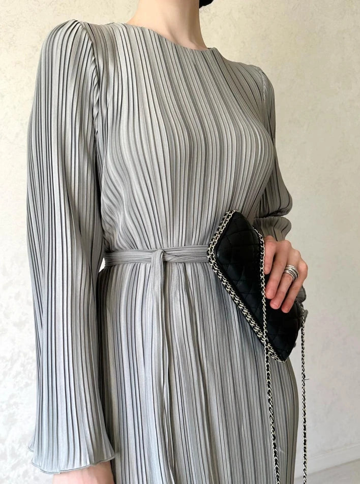 Pleated Flare Sleeve Dress